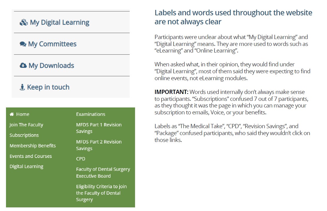 Image of one of the reports explaining the meaning of labels